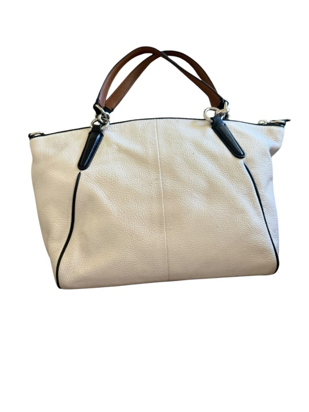 Vintage Coach Leather Kelsey Satchel Cream Black Trim Crossbody Bag - Picture 2 of 7